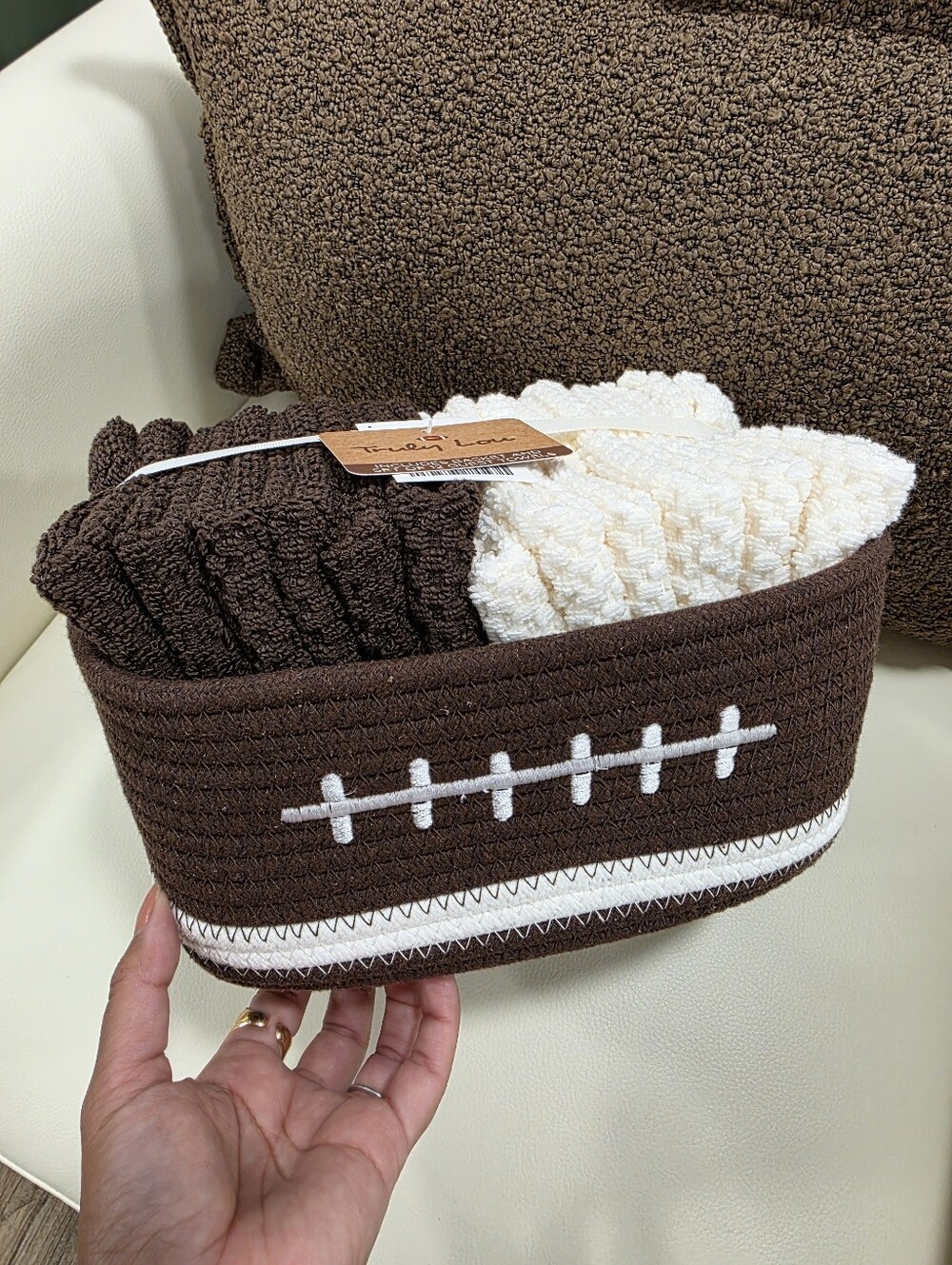 TRULY Brown and Cream Football Rope Storage Basket